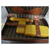 LEATHER TRAVEL CASE W/ CELLULOID CONTAINERS