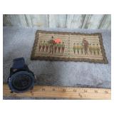 VINTAGE HAND EMBROIDERED TRAY CLOTH & WATCH