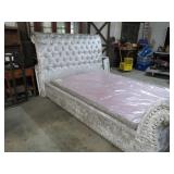 QUEEN PADDED VELVET SLEIGH BED FRAME W/ BOX SPRING