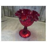 FENTON RUBY RED THUMBPRINT COMPOTE