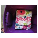 3-- THROW BLANKETS & STORAGE TUB W/ LID