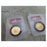 2-- GOLD PLATED KENNEDY HALFS W/ COWBOYS HELMET