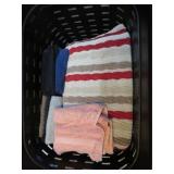 CLOTHES HAMPER W/ BATH TOWELS & WASH CLOTHS