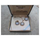 GOLD FILLED WEDGEWOOD NECKLACE & EARRINGS