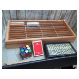 CASSETTE RACK, DOMINOS, RUBIKS CUBE & CARDS