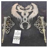 Metal Dragons Wall Art & 2 Sconces