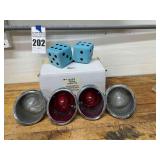 2 sets vintage tail-lights Corvette & rearview mirror fuzzy dice