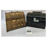 Vintage Woven Wicker Wooden Purse & Cosmetic Case