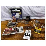 Carburetor calibration kit, clapper, utility hinges, tape measure,  hanging picture hardware