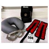 Knee Brace, 2 Ankle / Wrist Weights, Neck Rest, & Googles