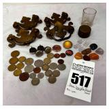 Drawer Pulls, Misc Coins, Pins, Polished Stones, Furniture Upholstery Tacks /  Nails