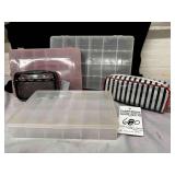 Plano and other storage containers.   two make up bags