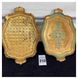 2 - Vintage Florentine Gilded Wooden Trays from Italy