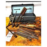 Antique soldering irons, snipers, files, other misc