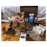 Misc lot, wood screws, clamps, washers, nuts & bolts,