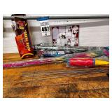 Assortment of Fireworks, Christmas wrapping paper, & tags