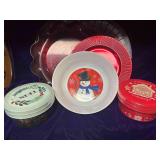 Assorted Plastic Platters and Gift Tins