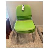 4 - Green Plastic Stacking Chairs with Chrome Base