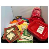 Red Plastic Plate & Many different paper napkins