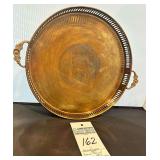Vintage Brass Serving Tray with Ornate Floral Handles