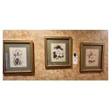 3 - Gold Framed Flower Pictures