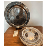 Silver Plated Serving Platters & Rope Edged & Filigree Border Bowl