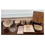 Tree of Life Tile, Small vase, Pitcher, Glass Bowls with Gold Rim, Limoges Trinket Plate, Pestle Set