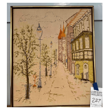 Vintage Framed European Town Street Embroidery Picture
