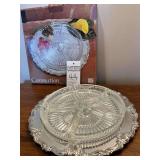 Vintage FB Rogers Silver Plated Relish Tray with Crystal Liner divider plates