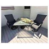 Glass Table Bistro Set with 2 Chairs, Umbrella with Stand