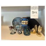 Marble/Stone like Bookends, Blue Vase, Chinese Fan, Franklin Mint Snow Leopard Plate, Glass Cube from Australia, Heart Frame