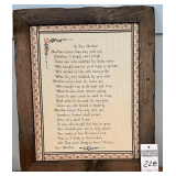 Vintage Framed To His Mother Poem Embroidery Picture