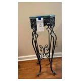 Metal Scroll Pedestal Table with Beveled glass