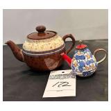 2 Teapots,  One porcelain made in England, Kelvin Chen Miniature Enamel Teapot