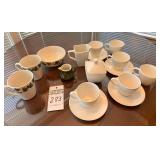 Lot of Cups & Sauces with sugar & creamer, & bowl