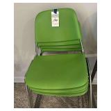4 - Green Plastic Stacking Chairs with Chrome Base