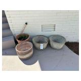 Concrete Planters, & One Plastic Planter & Water Gauge