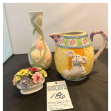 Easter Bunny Pitcher, Tulip Vase, Aynsley Bone China Figurine 'Floral Basket'