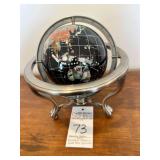 Vintage Black Ocean Gemstone Table Top Globe on Silver Stand
