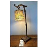 Heavy Art Deco Metal Lamp with Beaded Lampshade