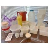 Large Lot of Plastic Containers with Lids, and Pitchers