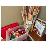 Large Lot of Christmas Wrapping Paper, Ribbon, Bows