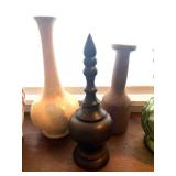 Green Vase, Fruit Bowl,  2 Wooden Mallets, Wooden Finial