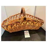 Vintage Wicker Gathering Basket with Solid Wood Handle