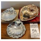 Fr. Rogers Silver BonBon Dish with Serving spoon & 2 Sea Shell Silver Plate Bowls
