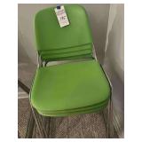 4 - Green Plastic Stacking Chairs with Chrome Base