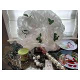 Christmas Lot, White Mesh Wreath, Holiday Plates, Lights other Christmas Décor
