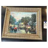 Thomas Kincade Like Canvas 'Carmel Delores Street' with nice Gold Tone Frame