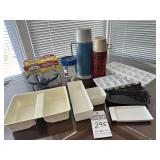 2 Thermoses, Ice Trays, Glass, Sterno , Butter Dish