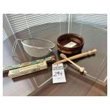 Handmade Wooden Bowl, Poridge Spurtle, Honey Dipper, Colander
